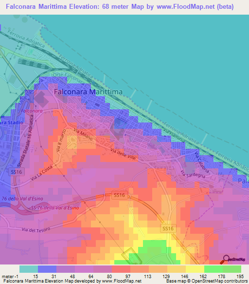 Falconara Marittima,Italy Elevation Map