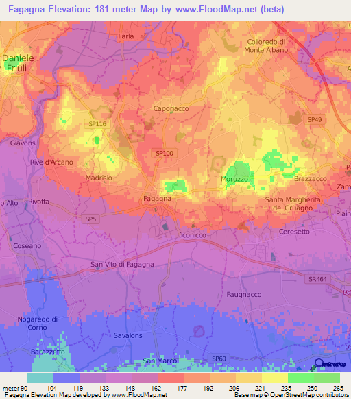 Fagagna,Italy Elevation Map