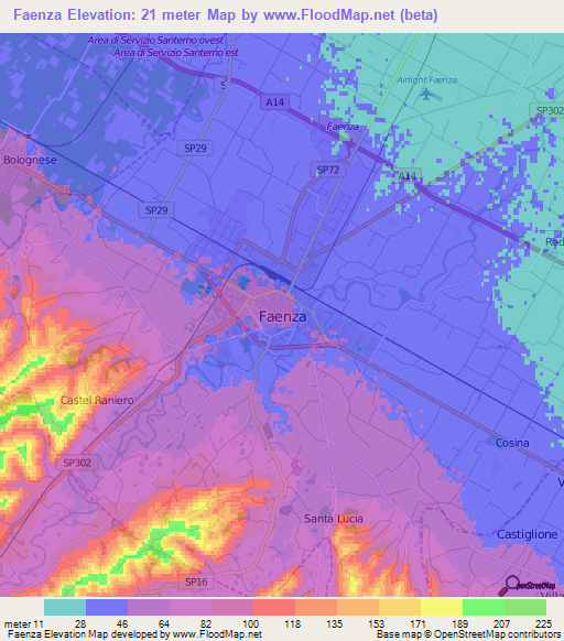 Faenza,Italy Elevation Map