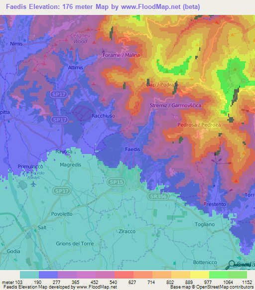 Faedis,Italy Elevation Map