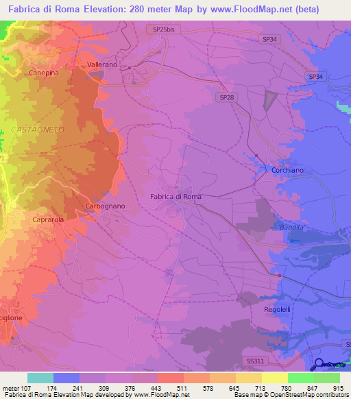 Fabrica di Roma,Italy Elevation Map