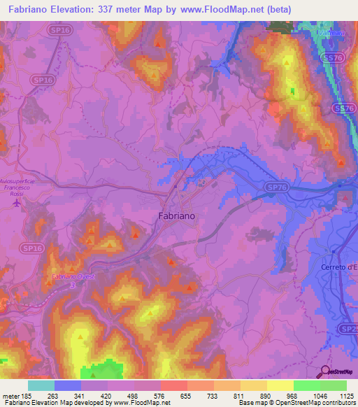 Fabriano,Italy Elevation Map