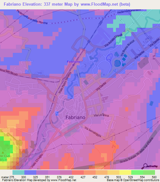 Fabriano,Italy Elevation Map