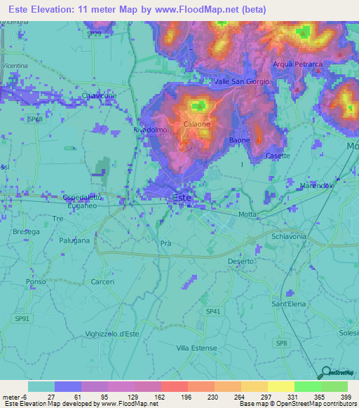 Este,Italy Elevation Map