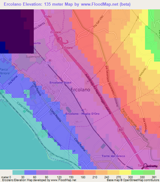 Ercolano,Italy Elevation Map