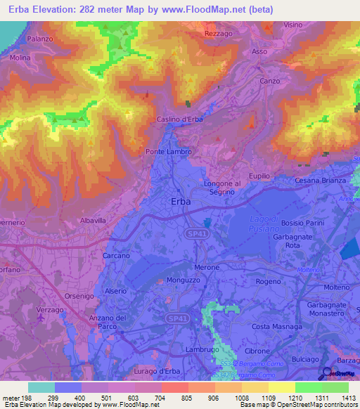 Erba,Italy Elevation Map
