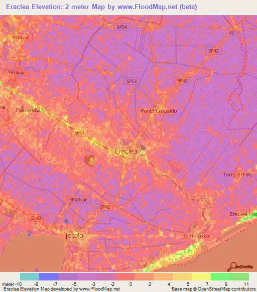 Eraclea,Italy Elevation Map