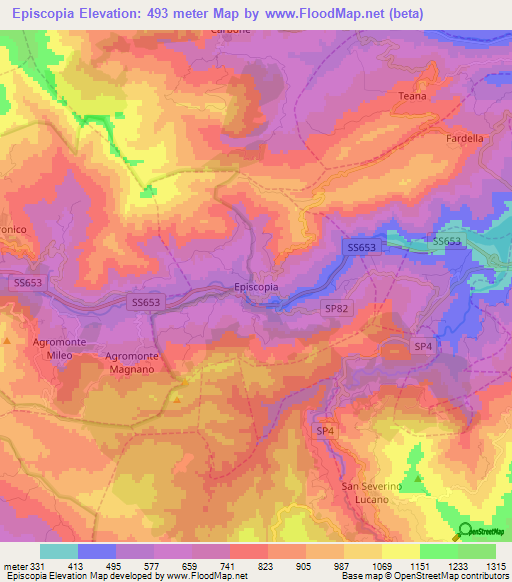 Episcopia,Italy Elevation Map