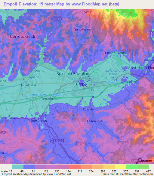 Empoli,Italy Elevation Map