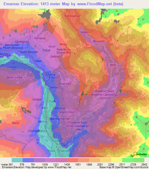 Emarese,Italy Elevation Map