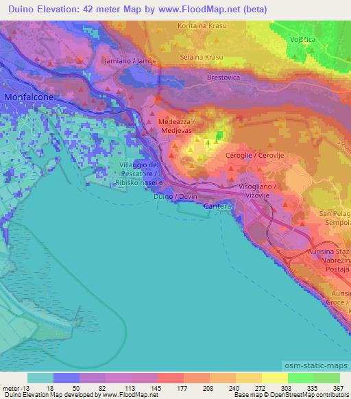 Duino,Italy Elevation Map