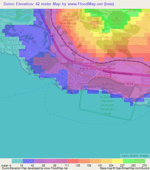 Duino,Italy Elevation Map