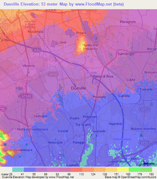 Dueville,Italy Elevation Map