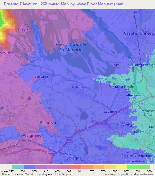 Druento,Italy Elevation Map