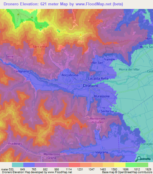 Dronero,Italy Elevation Map