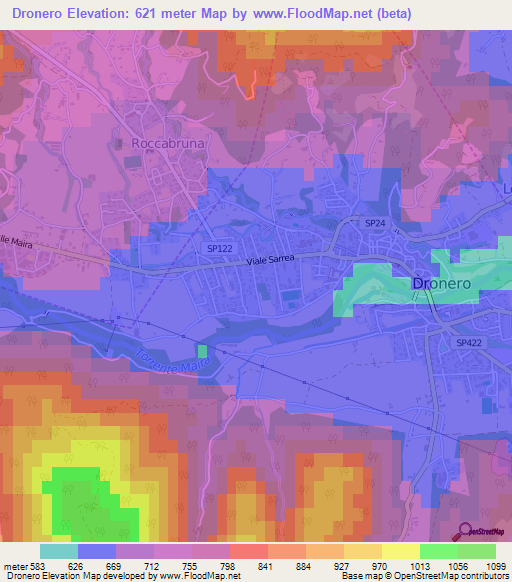 Dronero,Italy Elevation Map