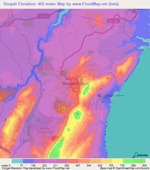 Dorgali,Italy Elevation Map