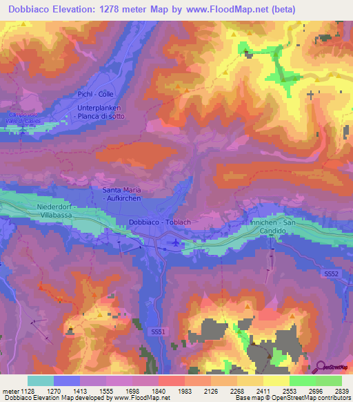 Dobbiaco,Italy Elevation Map