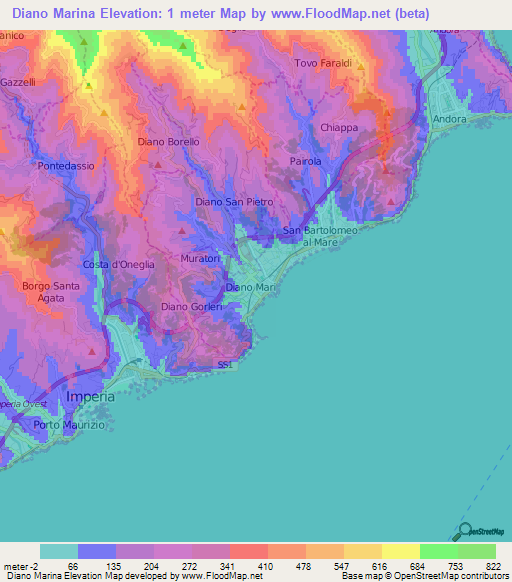 Diano Marina,Italy Elevation Map