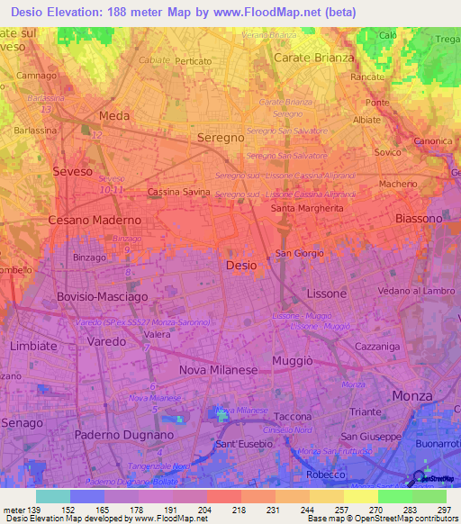 Desio,Italy Elevation Map
