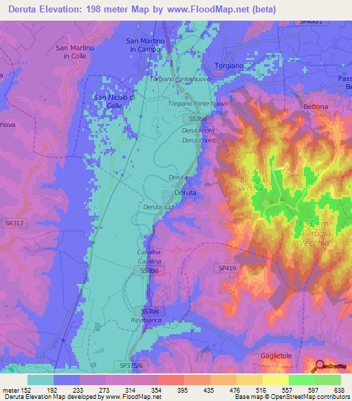 Deruta,Italy Elevation Map