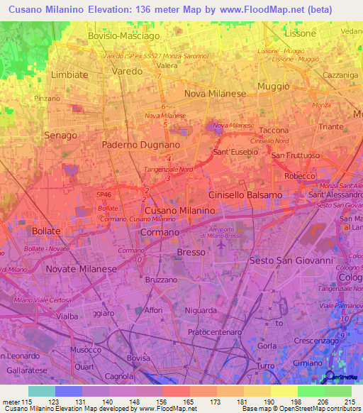 Cusano Milanino,Italy Elevation Map