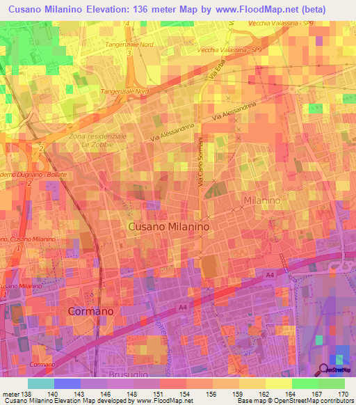 Cusano Milanino,Italy Elevation Map