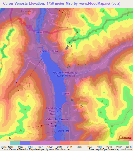 Curon Venosta,Italy Elevation Map