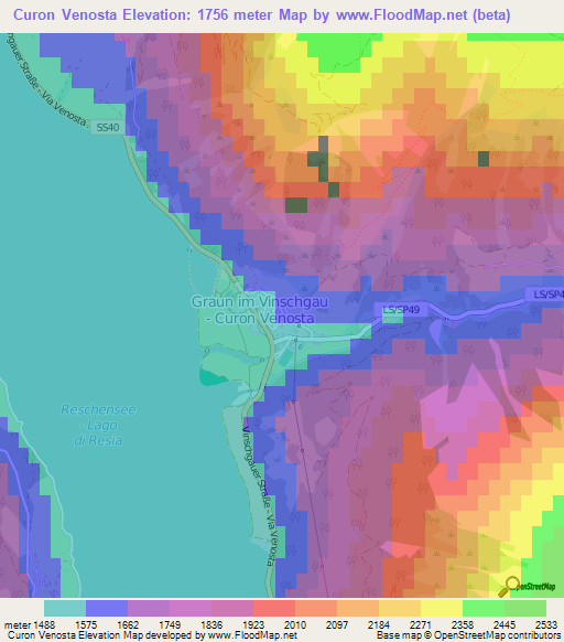 Curon Venosta,Italy Elevation Map