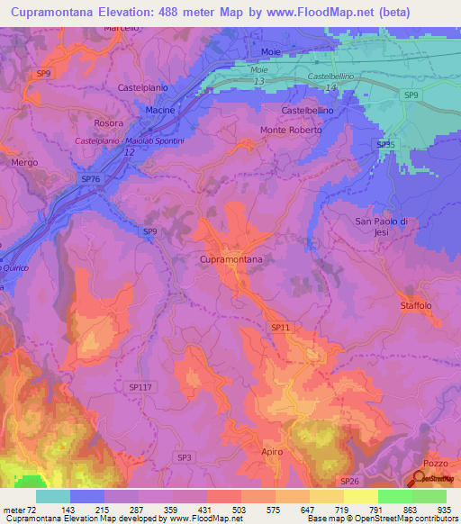 Cupramontana,Italy Elevation Map