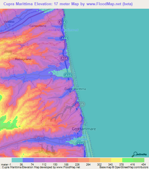 Cupra Marittima,Italy Elevation Map