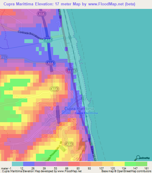 Cupra Marittima,Italy Elevation Map