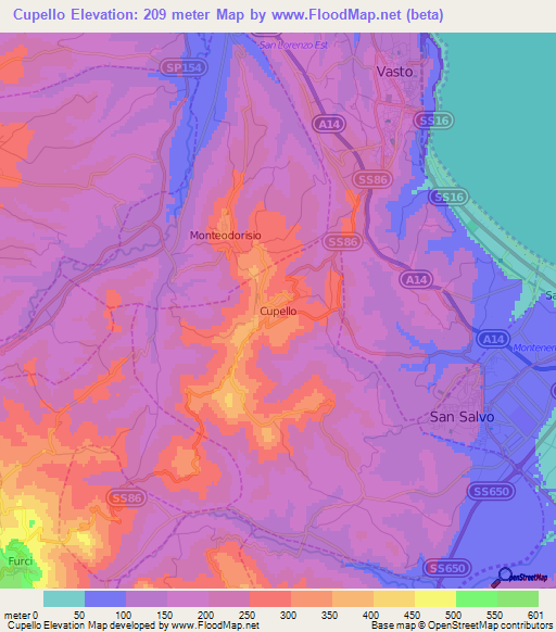 Cupello,Italy Elevation Map