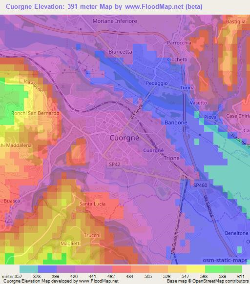 Cuorgne,Italy Elevation Map