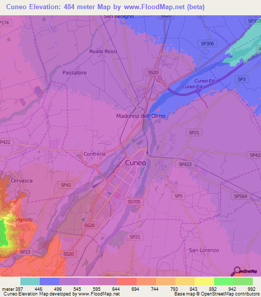 Cuneo,Italy Elevation Map