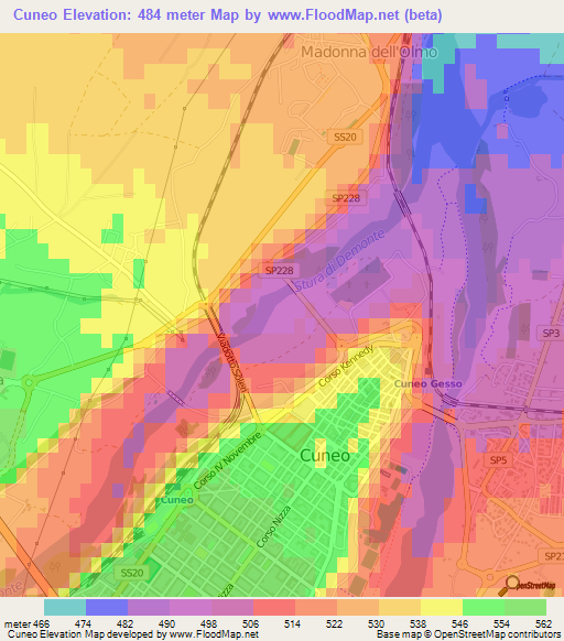 Cuneo,Italy Elevation Map