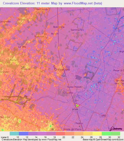 Crevalcore,Italy Elevation Map