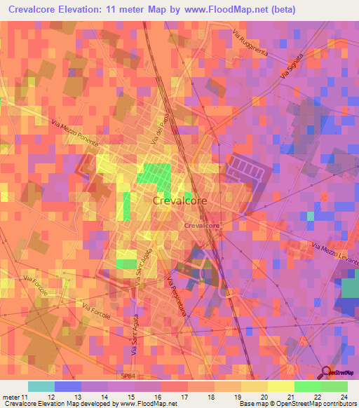 Crevalcore,Italy Elevation Map