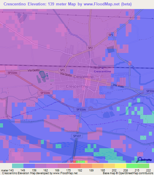 Crescentino,Italy Elevation Map