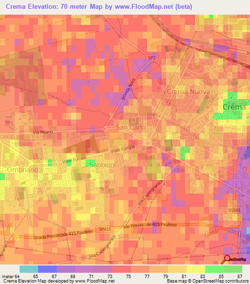 Crema,Italy Elevation Map