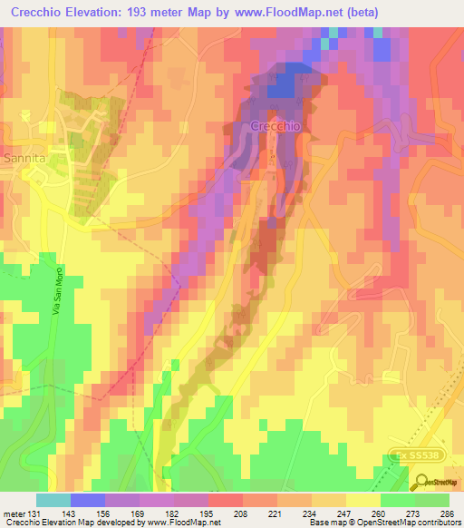 Crecchio,Italy Elevation Map