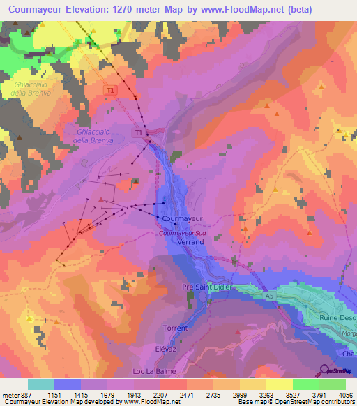 Courmayeur,Italy Elevation Map