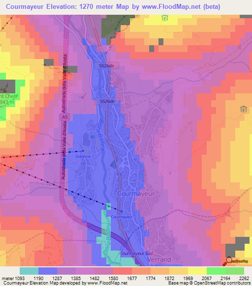 Courmayeur,Italy Elevation Map