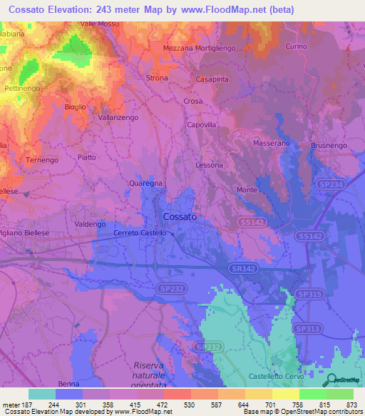 Cossato,Italy Elevation Map