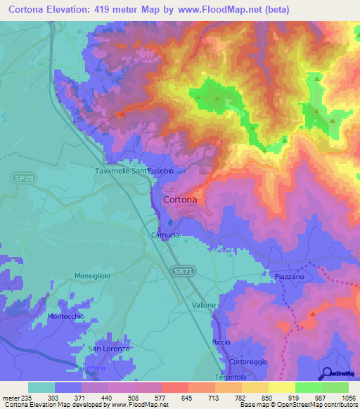 Cortona,Italy Elevation Map