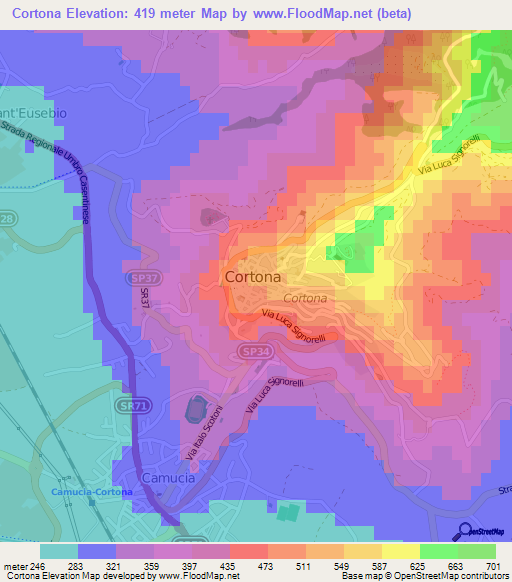 Cortona,Italy Elevation Map