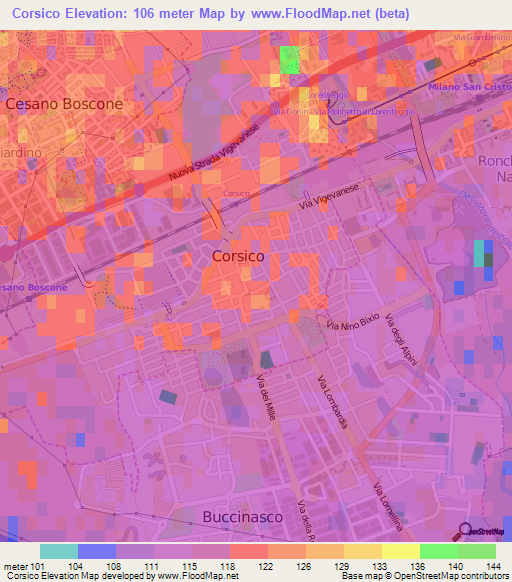 Corsico,Italy Elevation Map