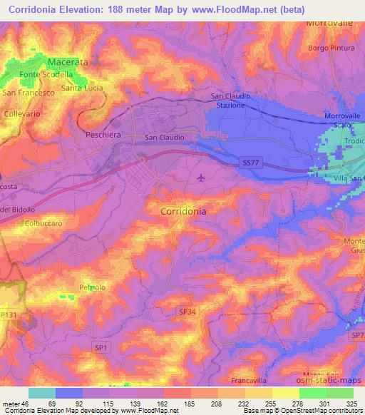 Corridonia,Italy Elevation Map