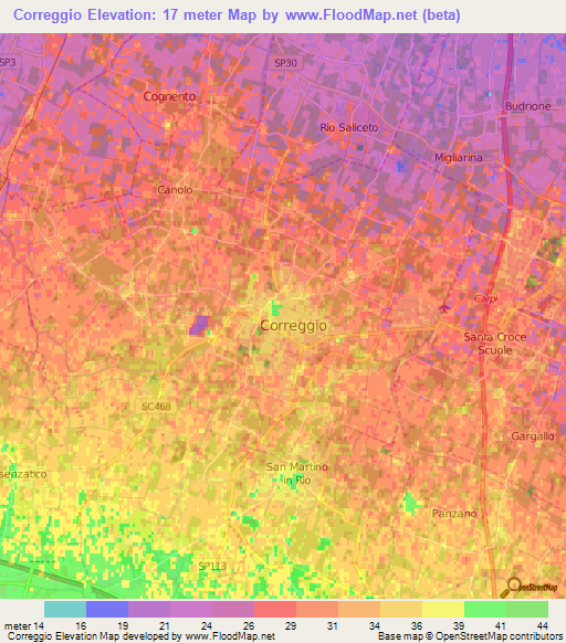 Correggio,Italy Elevation Map