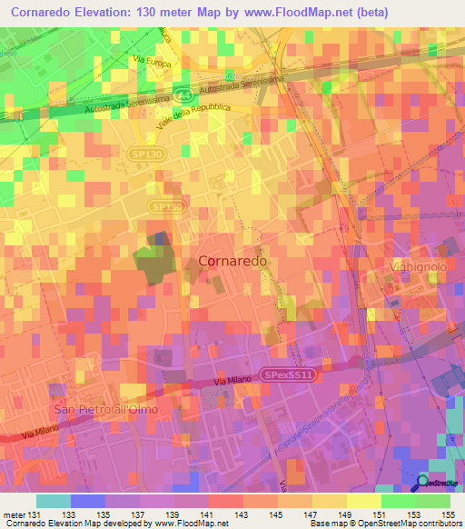 Cornaredo,Italy Elevation Map